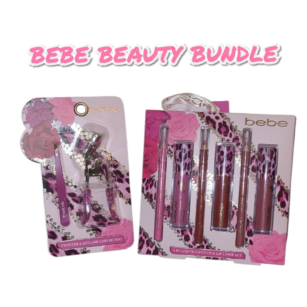 Bebe 6pc Liquid Lipstick & Lip Liner Set & Tweezer & Eyelash Curler Set